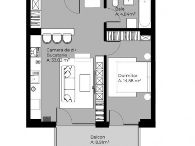 Apartament 2 camere, etaj 1, balcon – strada Soporului