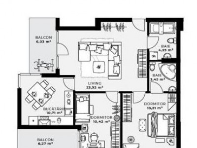 Apartament spațios cu 3 camere și 2 balcoane – strada Soporului